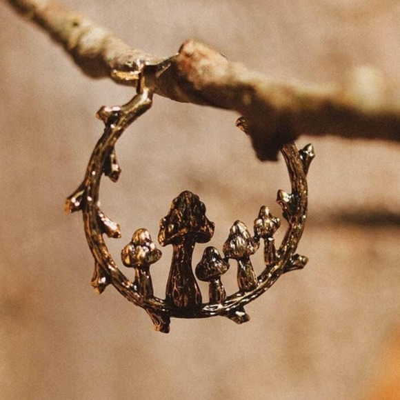 Gold Metal Mushroom Hoop Earrings - Picture 4 of 6